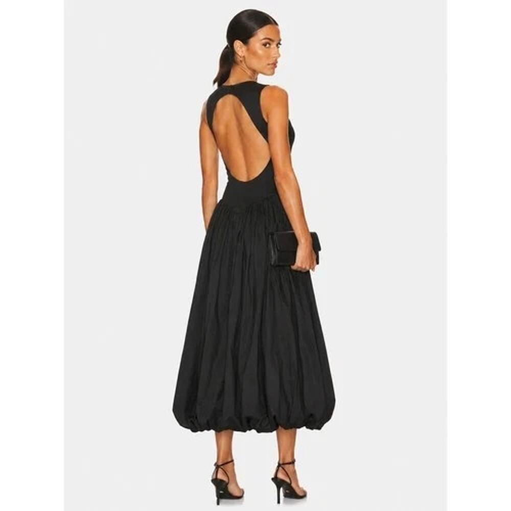 Camila Coelho Black Bubble Drop Waist Ballet Maxi Dress Open Back S Minimalist